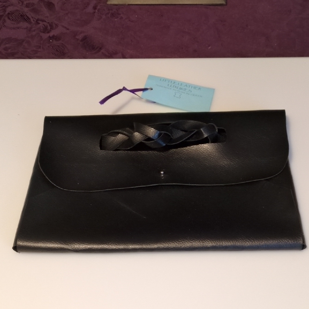 Handmade Black Faux Leather Clutch with Braided Handle (Prototype)